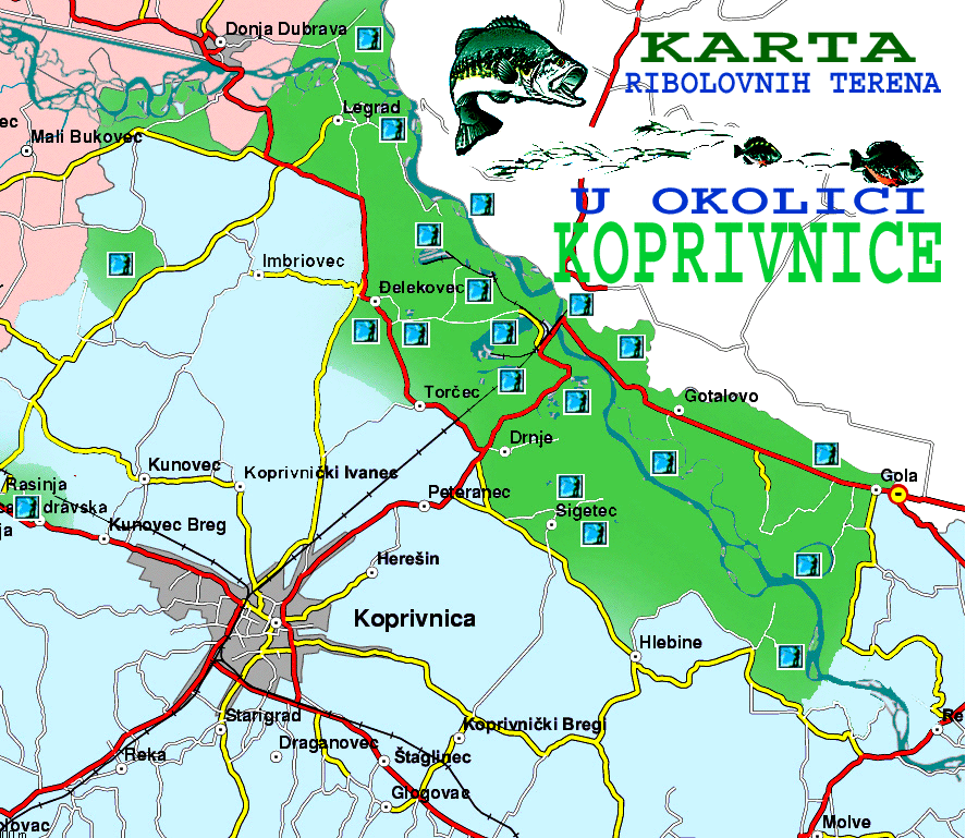Karta ribolovnih terena u okolici Koprivnice.