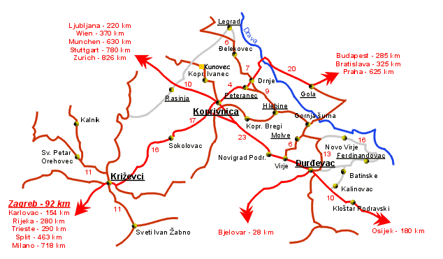 karta udaljenosti Ribolov u okolici Koprivnice karta udaljenosti